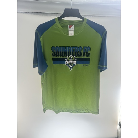 Seattle Sounders FC MLS Green & Blue Short Sleeve T-Shirt – Men's Size L - Picture 1 of 8